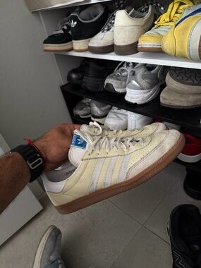 adidas Cream and Gum Low-Top Leather Sneaker